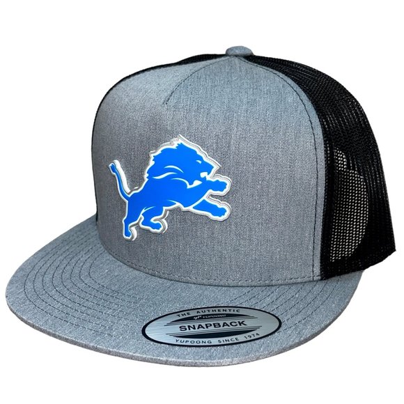 Detroit Lions YP Snapback Flat Bill Trucker Hat- Heather Grey/ Black - Picture 2 of 4